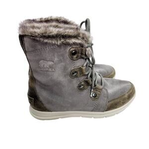 Sorel Explorer Joan Gray & Green Suede Snow Winter  Boots Women's Size 10